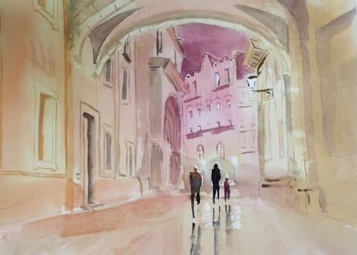 Acuarela Un paseo por la Valencia histórica. (impresión artística de alta definición)