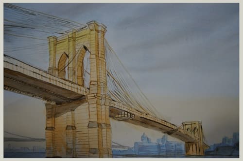 Puente de Brooklyn en acuarela. (Impresión artística de alta definición)