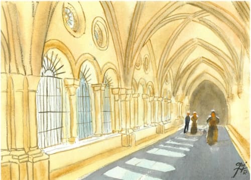Acuarela del Claustro de la Catedral de Tarragona. (impresión artística de alta definición)