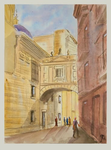 Acuarela Pasaje de la Catedral de Valencia (impresión artística de alta definición)