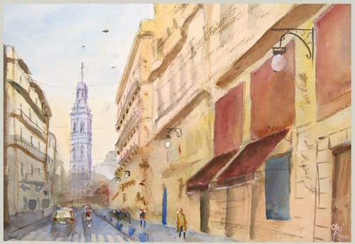 Watercolor Calle la paz. Valencia (high definition art printing)