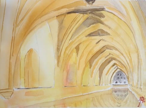 Magia de acuarela en la Alcazaba de Sevilla. (impresión artística de alta definición)