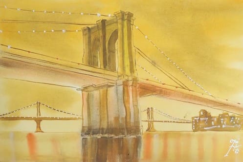 Acuarela Puente de Brooklyn II. (impresión artística de alta definición)