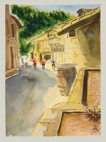Watercolor An afternoon in Barcena Mayor. Cantabria (high definition art printing)