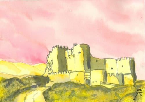 Acuarela del Castillo de Aunqueospese. (impresión artística de alta definición)