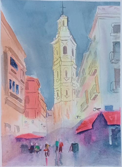 Watercolor Tapas in Santa Catalina. (high definition art printing)