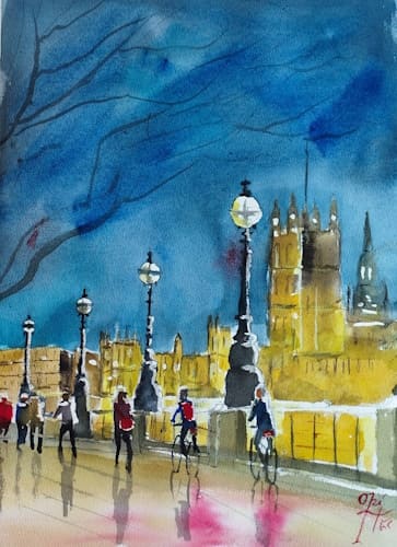 Watercolor Houses of Parliament in London (high definition art printing)