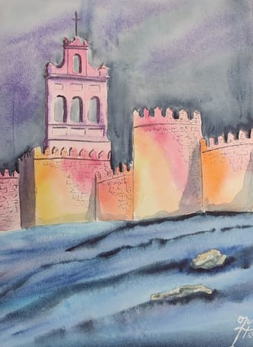 Watercolor A walk through Avila. (high definition art printing )