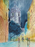 Acuarela El miguelete de la catedral de Valencia. (impresión artística en alta definición) 30 copias