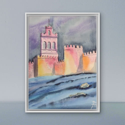 Watercolor A walk through Avila. (high definition art printing )
