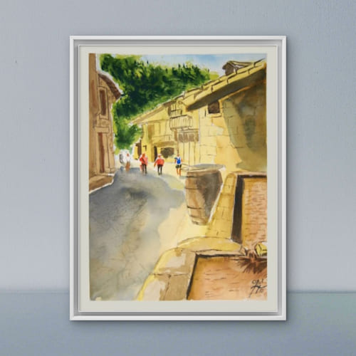 Watercolor An afternoon in Barcena Mayor. Cantabria (high definition art printing)