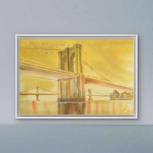 Acuarela Puente de Brooklyn II. (impresión artística de alta definición)