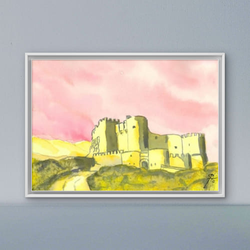 Acuarela del Castillo de Aunqueospese. (impresión artística de alta definición)