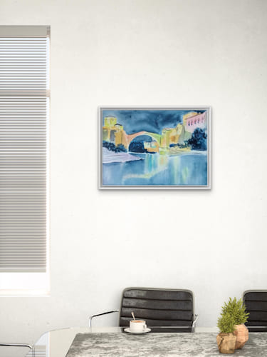 Watercolor Mostar Bridge. (high definition art printing)