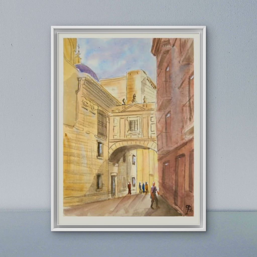 Watercolor Passageway of the Valencia Cathedral (high definition art printing)