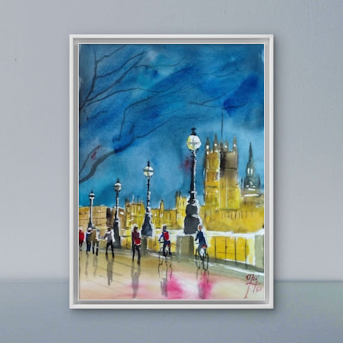 Watercolor Houses of Parliament in London (high definition art printing)
