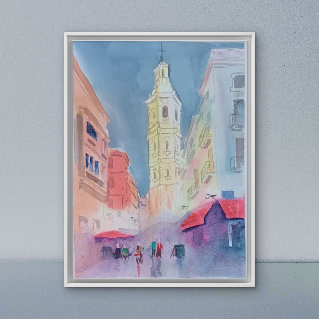Watercolor Tapas in Santa Catalina. (high definition art printing)